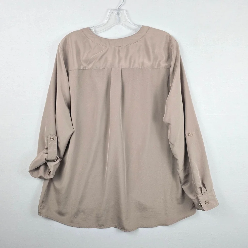 Elementz‎ Button Front Roll Tab Long Sleeve Light Brown Women Shirt XL